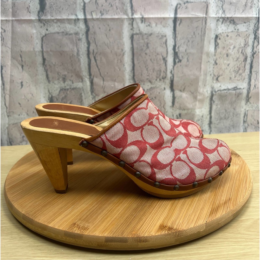 Coach Felicity Womens Size 8B Pink Wooden Clogs Made in Italy